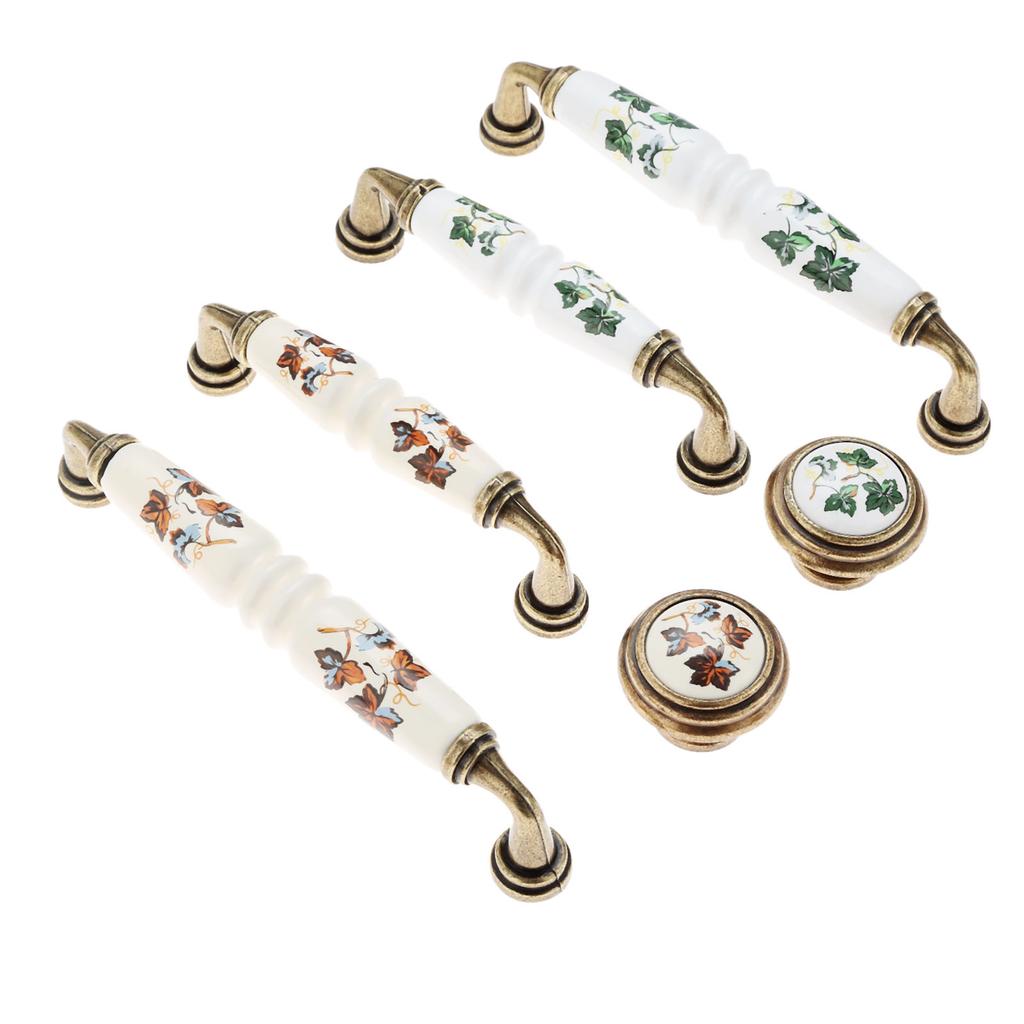 DRELD Vintage Rural Ceramic Drawer Cupboard Door Furniture Handles Cabinet Handles and Knobs Dresser Kitchen Pull +M4x25mm Screw