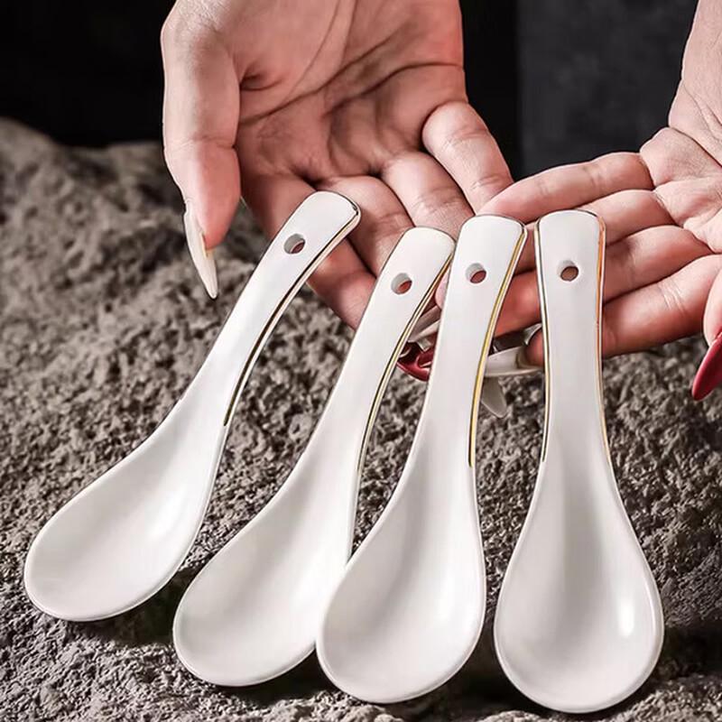 Gold Rim Ceramic Spoon Set
