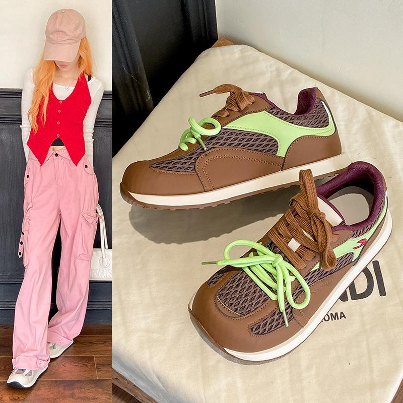 Plateausohlen-Deutsche Trainingsschuhe Damen 2025 Sommer neu vielseitig atmungsaktives Mesh Freizeit Sport Forrest Gump Schuhe großer Kopf hässliche süße Schuhe