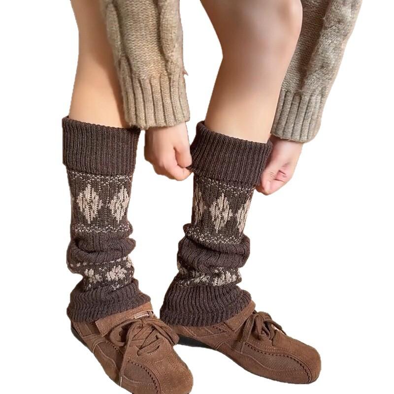 Autumn And Winter Wool Stacking Socks Cover With Snow Boots Good Slim Diamond Socks Cover Retro Maillard Leg Cover