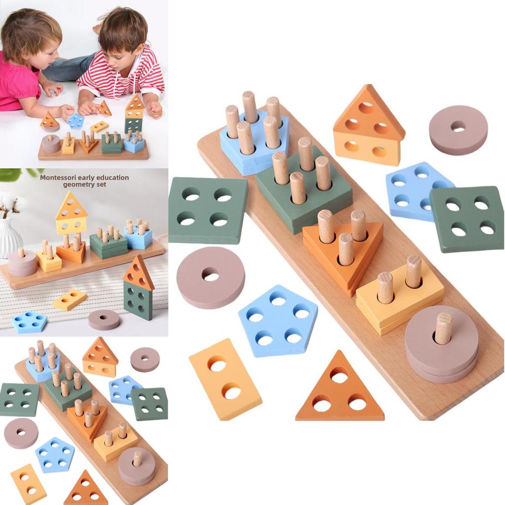 Wooden Geometric Shape Sorting Blocks For Early Learning And Preschool Education