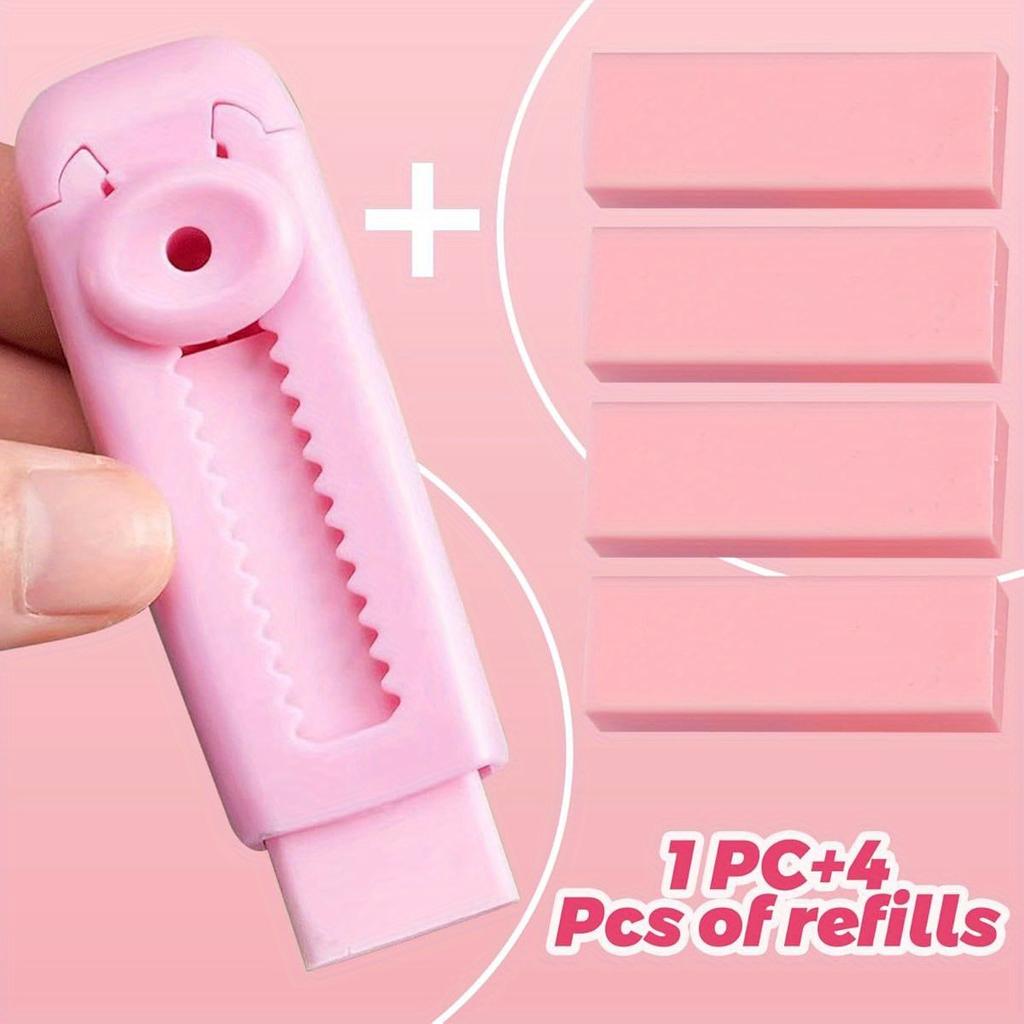 4-piece extendable pencil eraser set - made of soft rubber and PVC, adjustable in length, rectangular shape