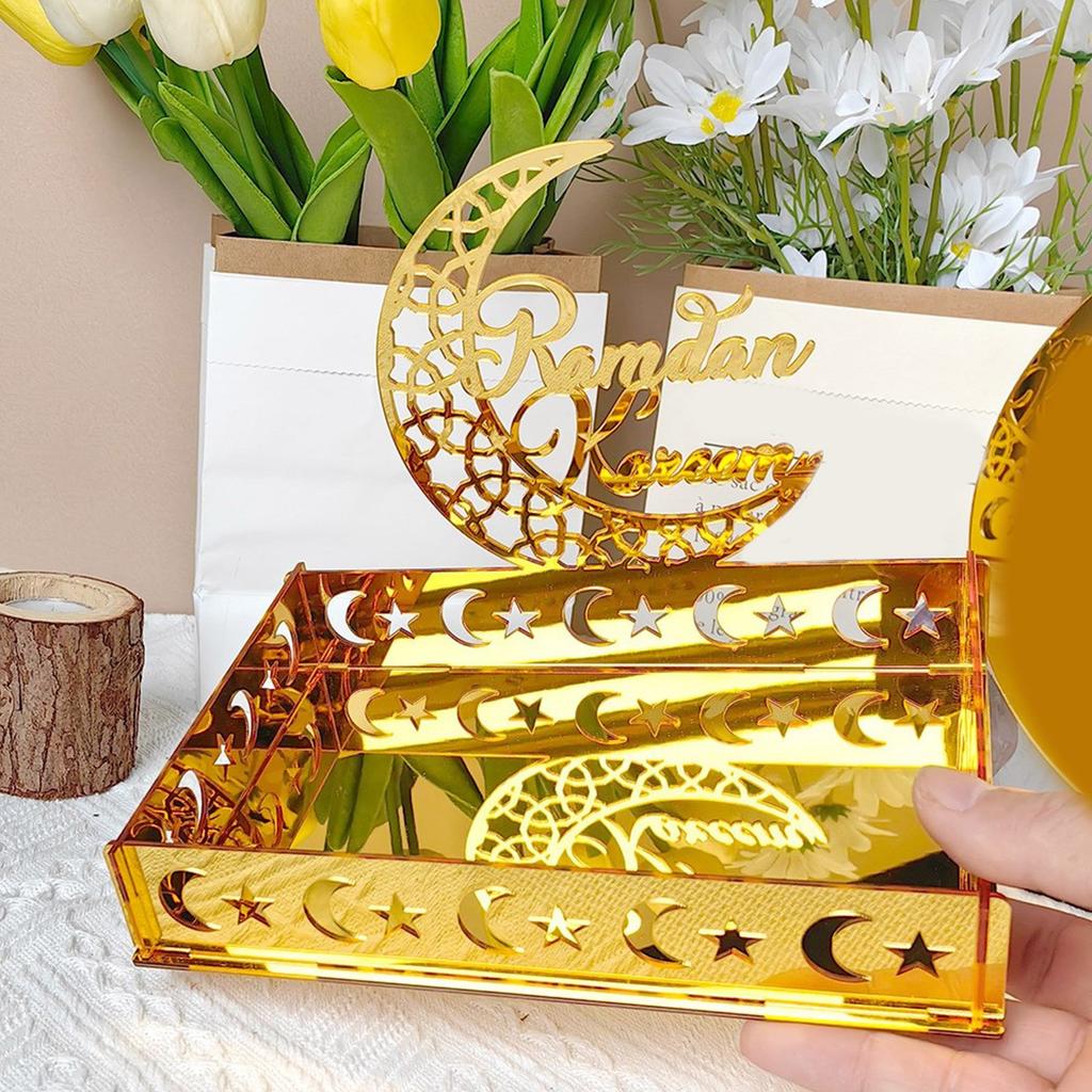 Eid Tray Moon Temple Food Holder Acrylic Ornament for Islamic Muslim Table Decoration Ramadan Party Candy Food Supplies