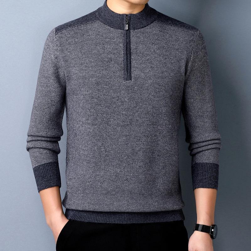 Brand Men's Wool Half-Zip Sweater - 2025 Autumn/Winter Edition: Thick, Warm Middle-Aged Dad Style Base Layer