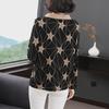 Large Loose Korean Doll Collar Long-Sleeve Mesh Print Top for Middle-Aged Women - Spring Fashion
