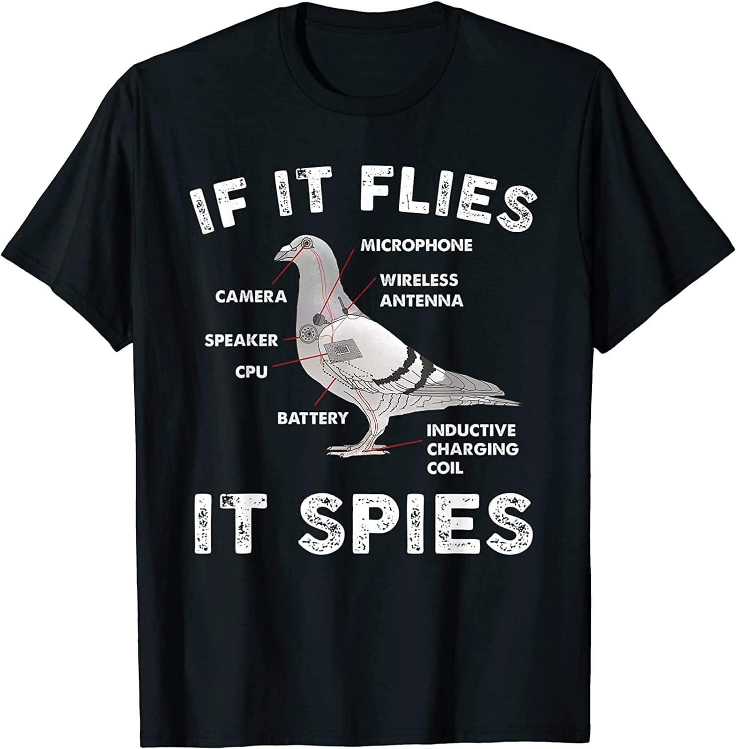 If It Flies It Spies Pigeon Anatomy Bird aren t Real T-Shirt Black 3XL чёрный