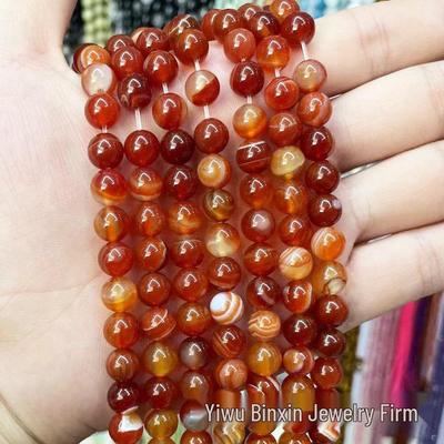 Bijoux Bin Xin: Perles Rondes en Agate Rayée Rouge pour Accessoires de Bijouterie DIY