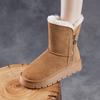 Snow Boots Women's Winter Non-slip Zipper Medium Tube Piled Thickened Cotton Shoes Frosted Real Short Boots