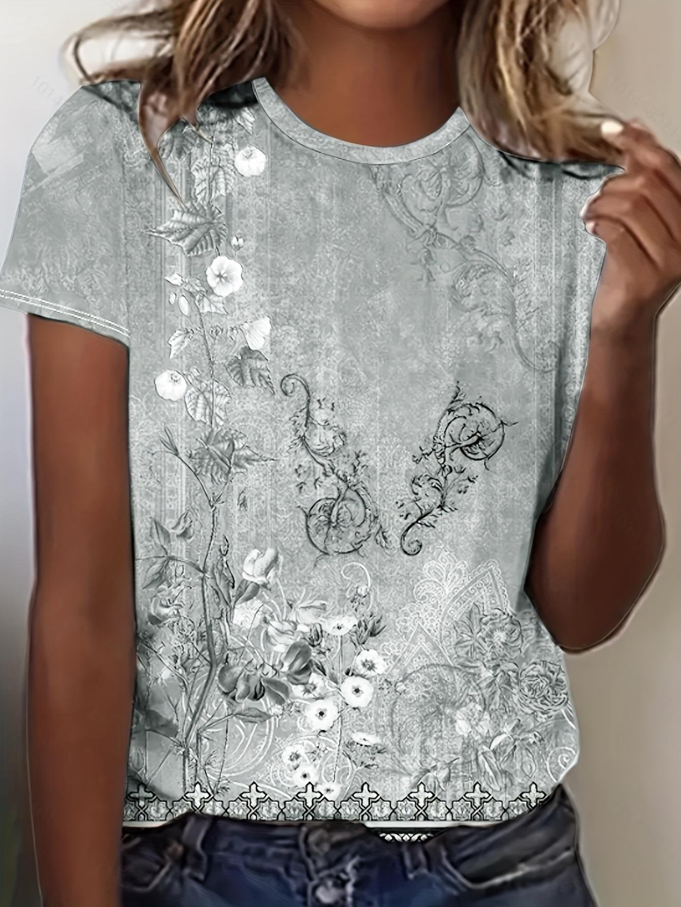 

Casual short-sleeved plant print T-shirt, natural style, fashionable and comfortable to wear. 4XL