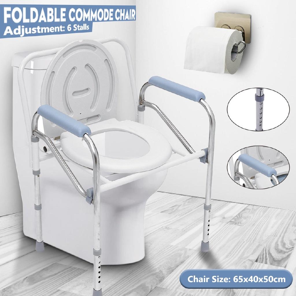 Toilet Foldable Adjustable Commode Chair Closestool Chamber Pot For Elderly Men Silver Stainless Steel Portable Potty Chair