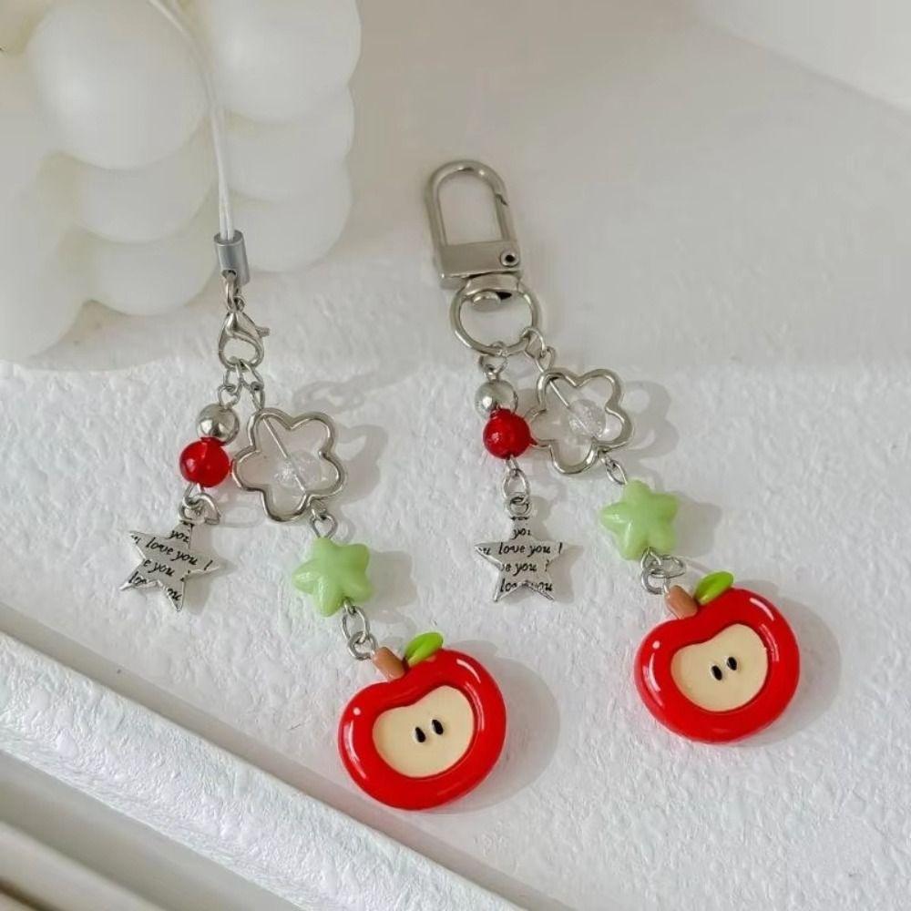 Crystal Beaded Elegant Phone Charm Stylish Keyring Red Green Phone Lanyard Cute 3D Y2K Cute Fruit Pendant Cellphone Strap