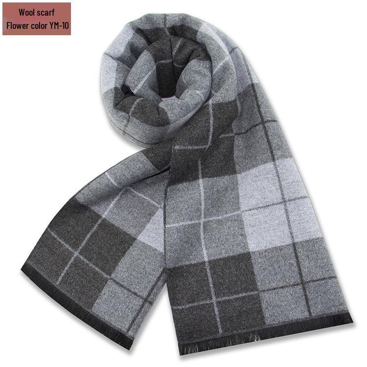 Męski szalik zimowy w czystą szarość w kratę, mieszanka wełny - gruby i ciepły