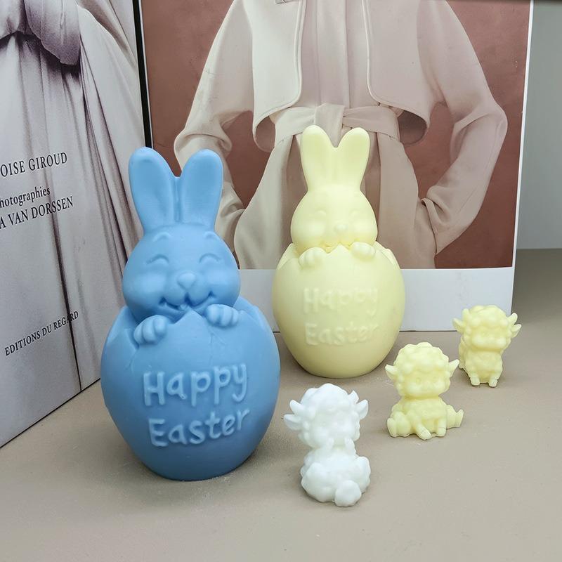 Easter Bunny Candle Silicone Mold 3D Rabbit Egg Aromatherapy Plaster Resin Crafts Mould DIY Candle Making Supplies Holiday Gift
