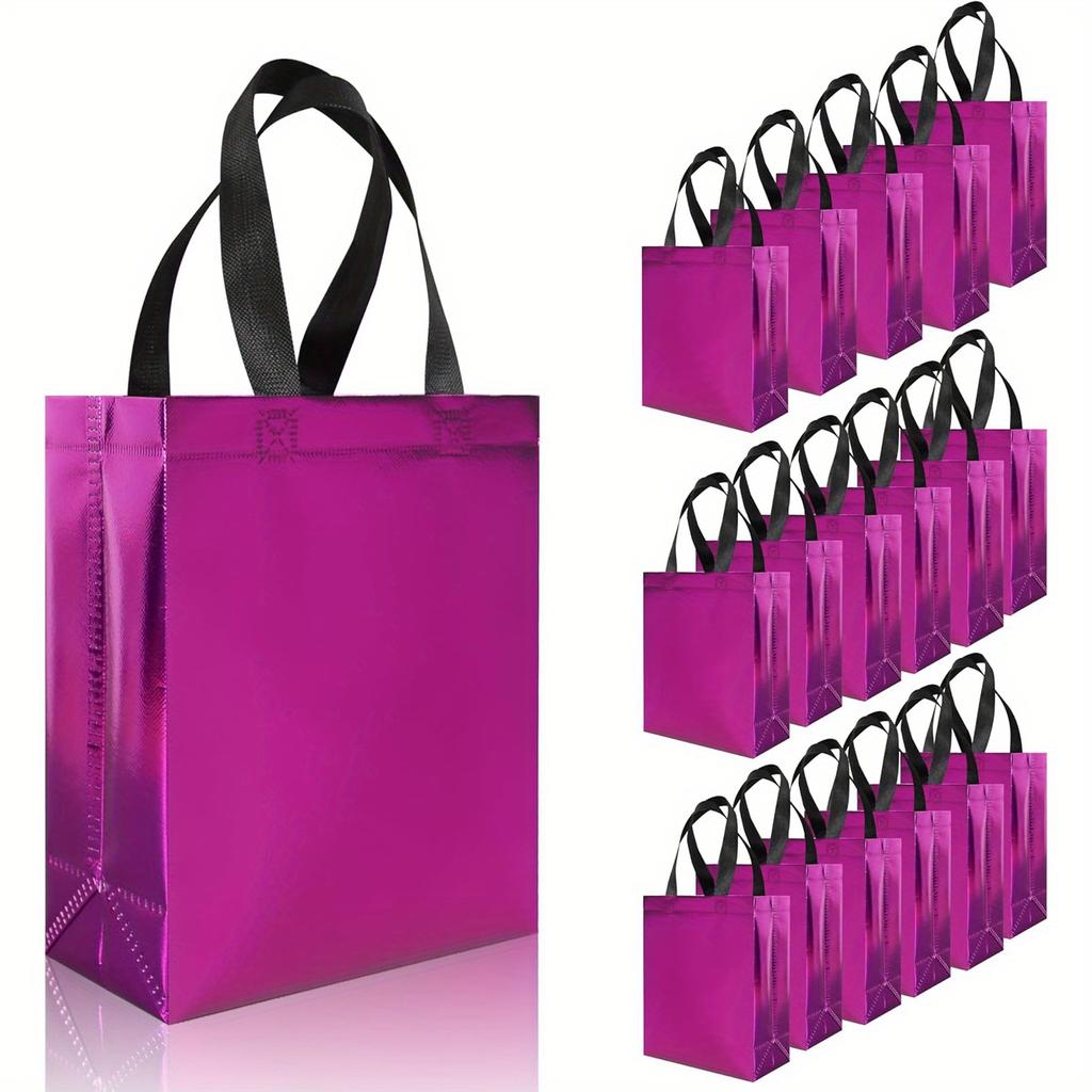 20pcs Glossy Rose Red Small Gift Bags, Reusable Goodie Bags Bulk with Handle, Non-woven Gift Bags for Birthday, Wedding, Christmas, Holiday
