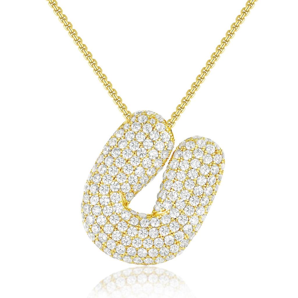 18K Gold 26-Letter Zircon Necklace with Copper Inlay