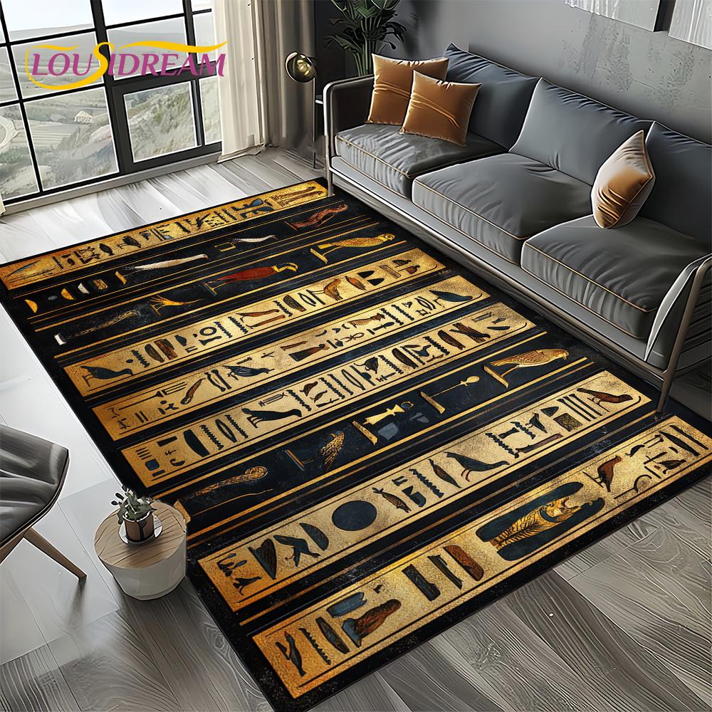 2025 Antikes Ägypten Hieroglyphen Mythologie Wandmalerei Teppich für Wohnzimmer Schlafzimmer Sofadekoration,Rutschfeste Bodenmatte