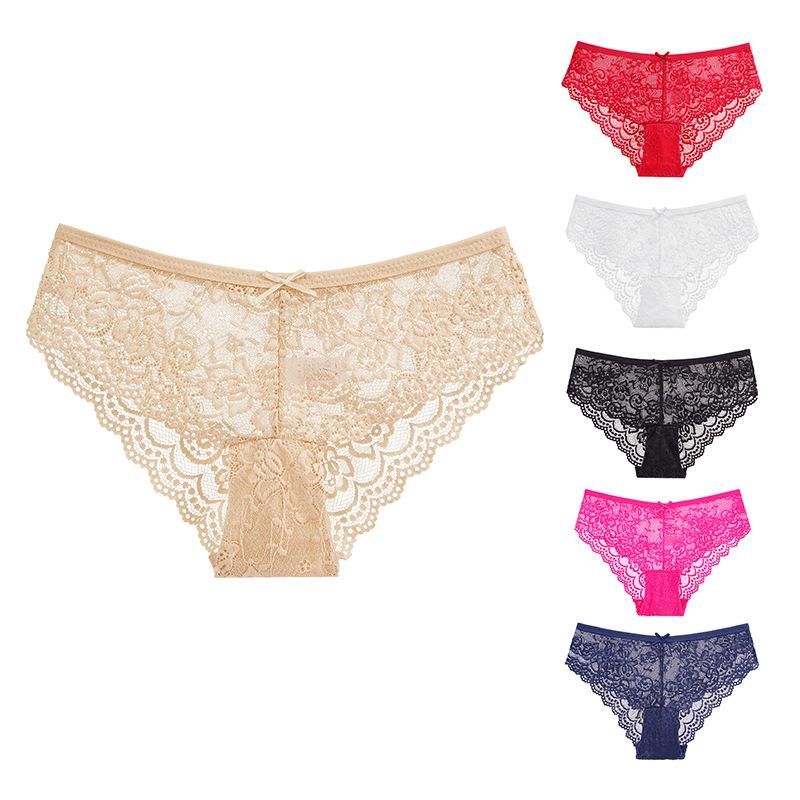 Women Cotton Panties Female Underwear Solid Color Briefs Ladies Panty Lingerie Sexy Lace Hollow Underpants 12 Pcs/set