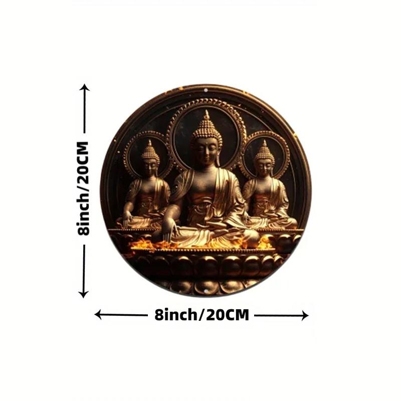Wood Round Buddha Statue Themed Sign, Decor Sign, Cafe, Apartment, Restaurant, Living Room, Wall Decoration for Church Front Door Wall Hanging Decor
