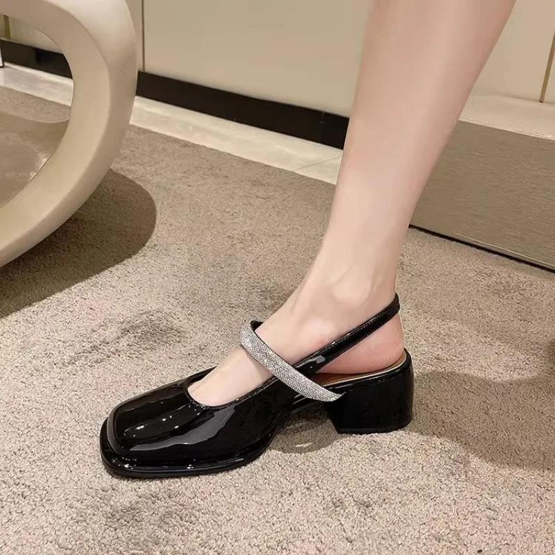 

Сандалии Jane с эластичной резинкой, закрытый носок, женский костюм, бежевый, с ремешками на каблуках, без застежек, новые, квадратные, модные, черные 35 чёрный