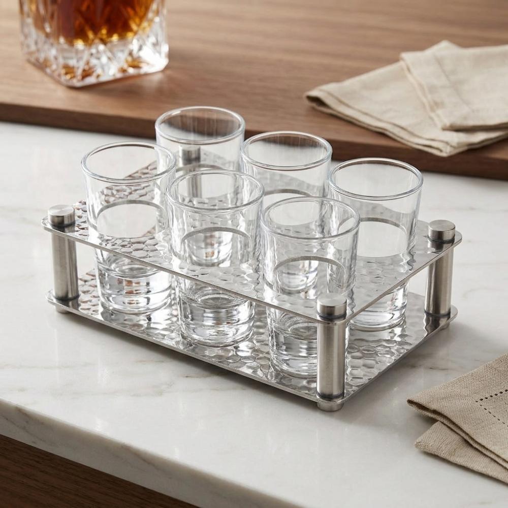 Stainless Steel Serving Display Tray 6 Holes Glass Cup Rack Practical Wine Glass Tray Party
