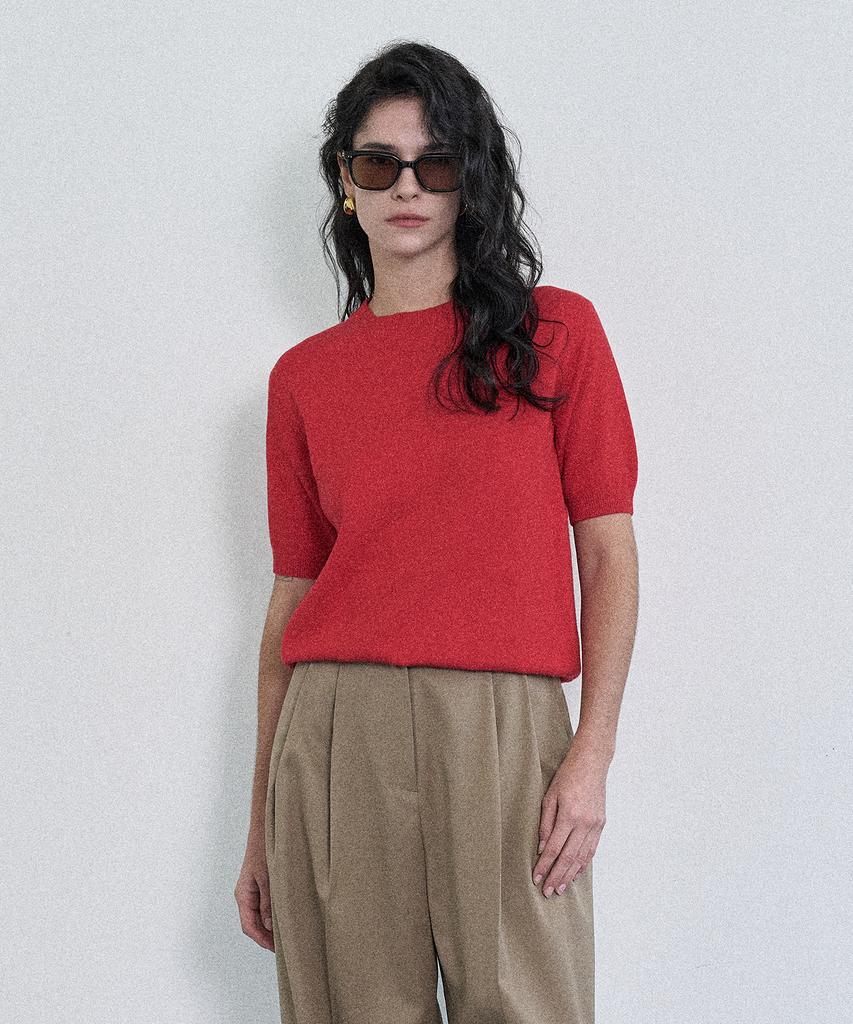 PELOTE Wool Cashmere Short Sleeve Knit Top (3 Colors)