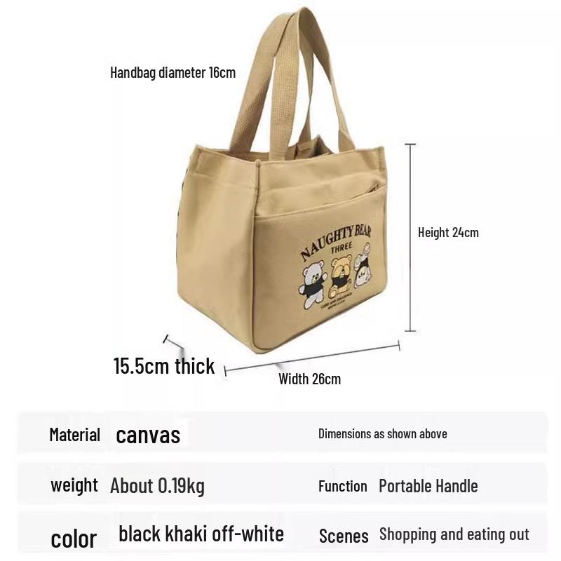 Stylish Canvas Commuter Tote with Zipper - Trendy Lunch Box Handbag for Women