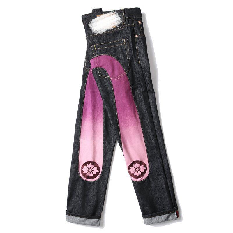 RogueWave New Japanese Hipster Retro Hip-hop Fashion Print Jeans High Street Leisure Slim Straight Embroidery Y2k Print Stitching Trousers