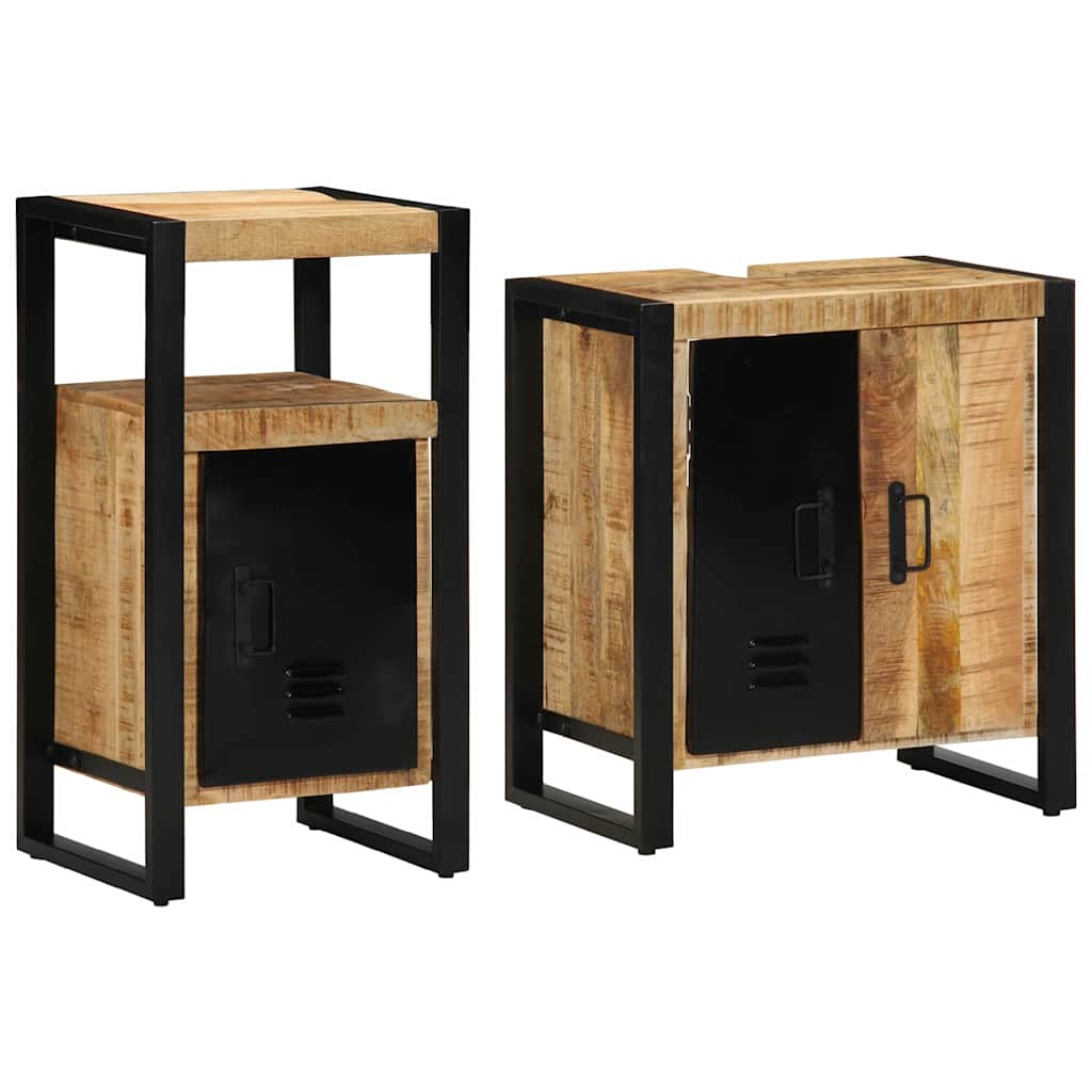 Bathroom Furniture Set 2 Pcs Brown & Black Solid Mango Wood