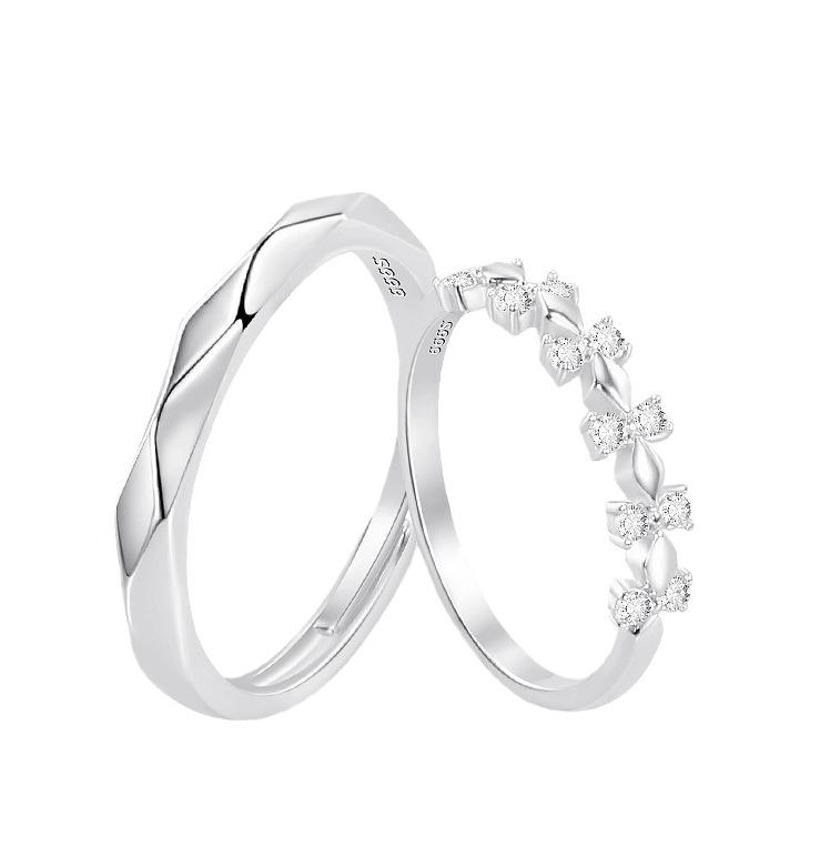 S999 Sterling Silver Couple Crown Rings - Elegant, Simple, and Fashionable. Adjustable