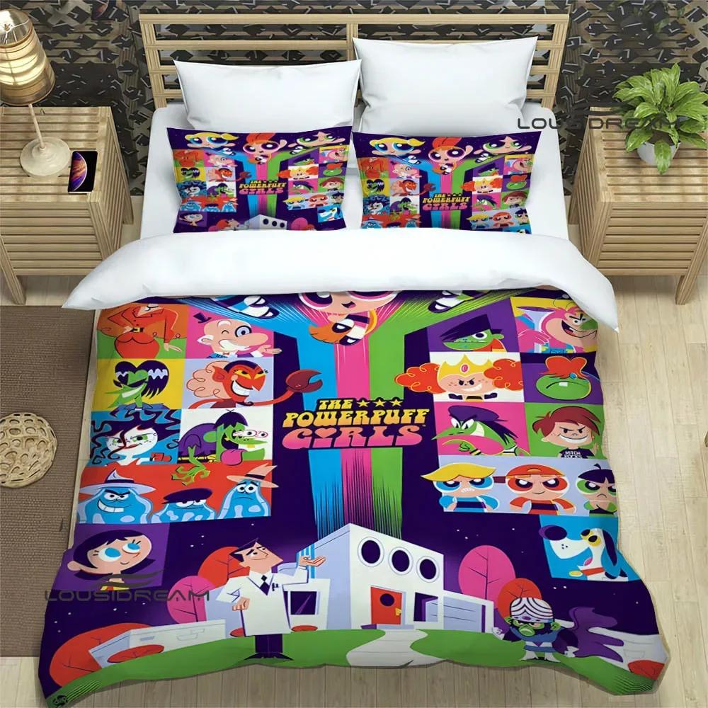 3D P-Powerpuff-Girls Cartoon Bedding Sets Exquisite Bed Supplies Set Duvet Cover Comforter Set Bedding Set Luxury Birthday Gift