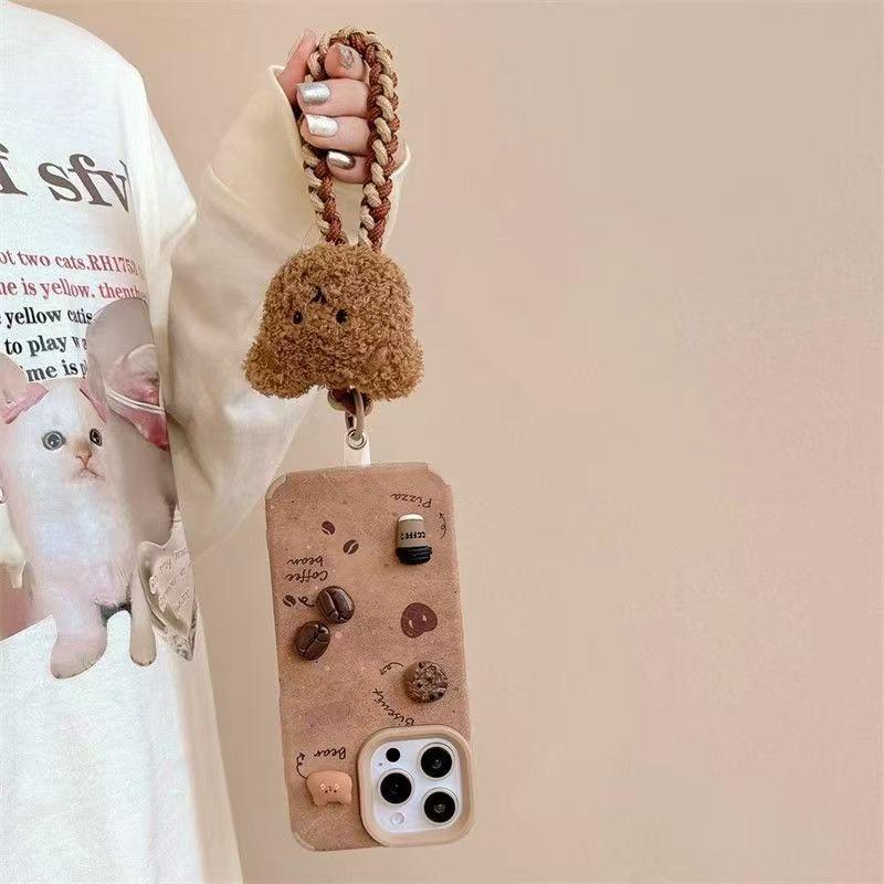 Three-dimensional coffee bear is suitable for iPhone16promax Apple 15 Pro mobile phone case 14 new 13 leather pattern 12/11
