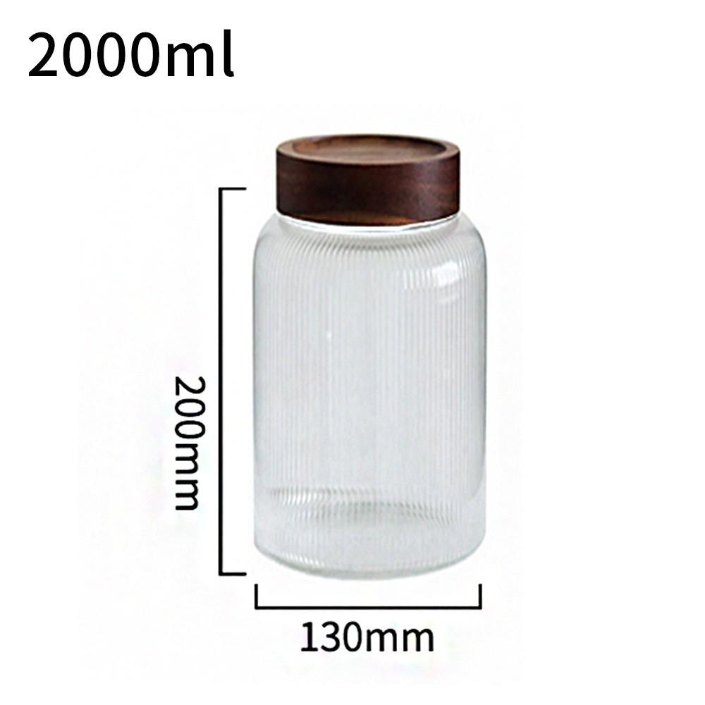 Vertical Stripe Borosilicate Glass Jar with Acacia Wood Lid - Large Capacity for Kitchen Storage or Pickles