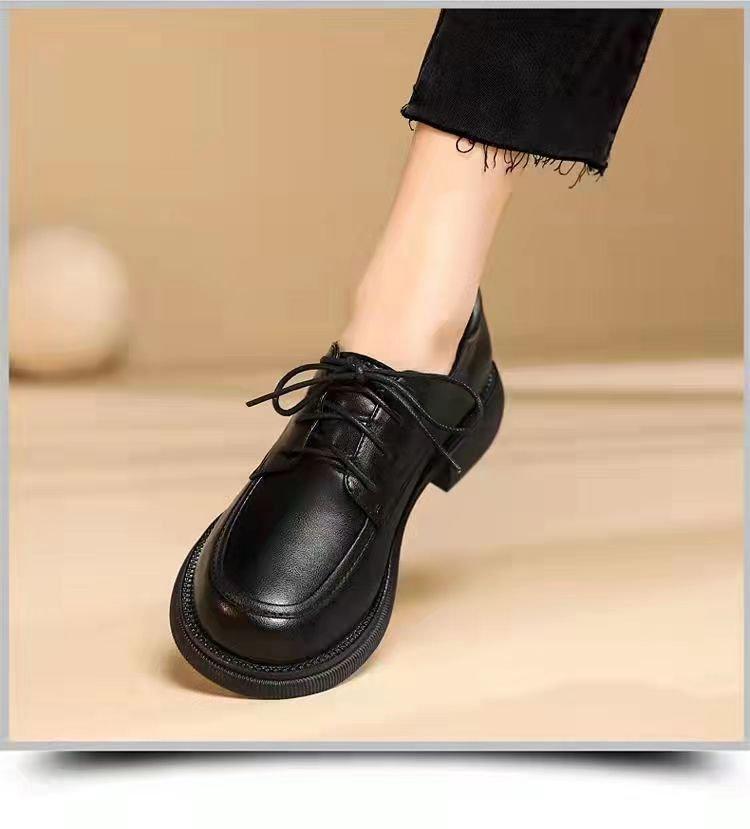 Woodpecker Women's British-Style Leather Loafers, Lace-Up Flats, New for 2025 Spring/Autumn