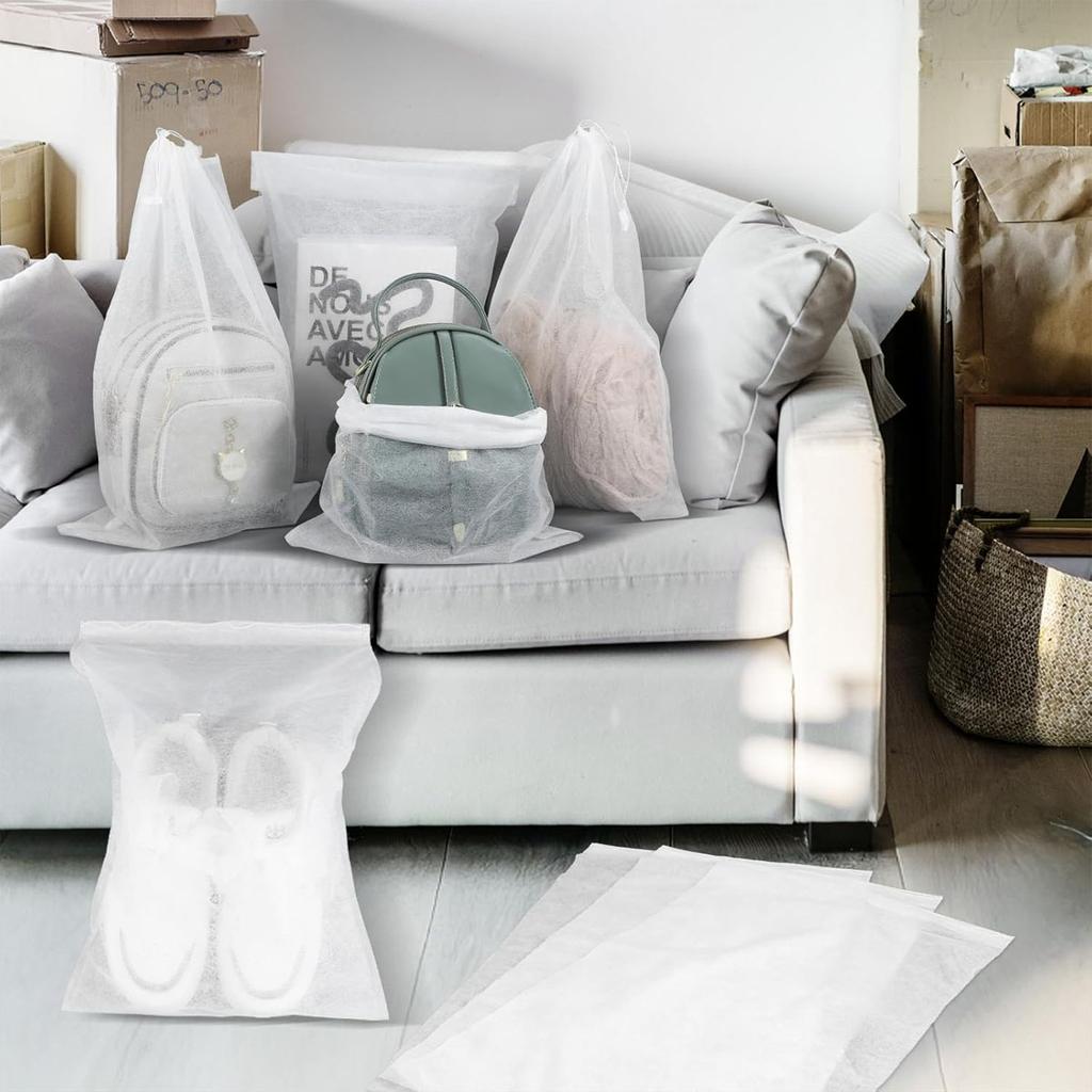 10pcs-Shoe Dust Covers Non-Woven Dustproof Drawstring Clear Storage Bag Travel Pouch Shoe Bags Drying Shoes Protect