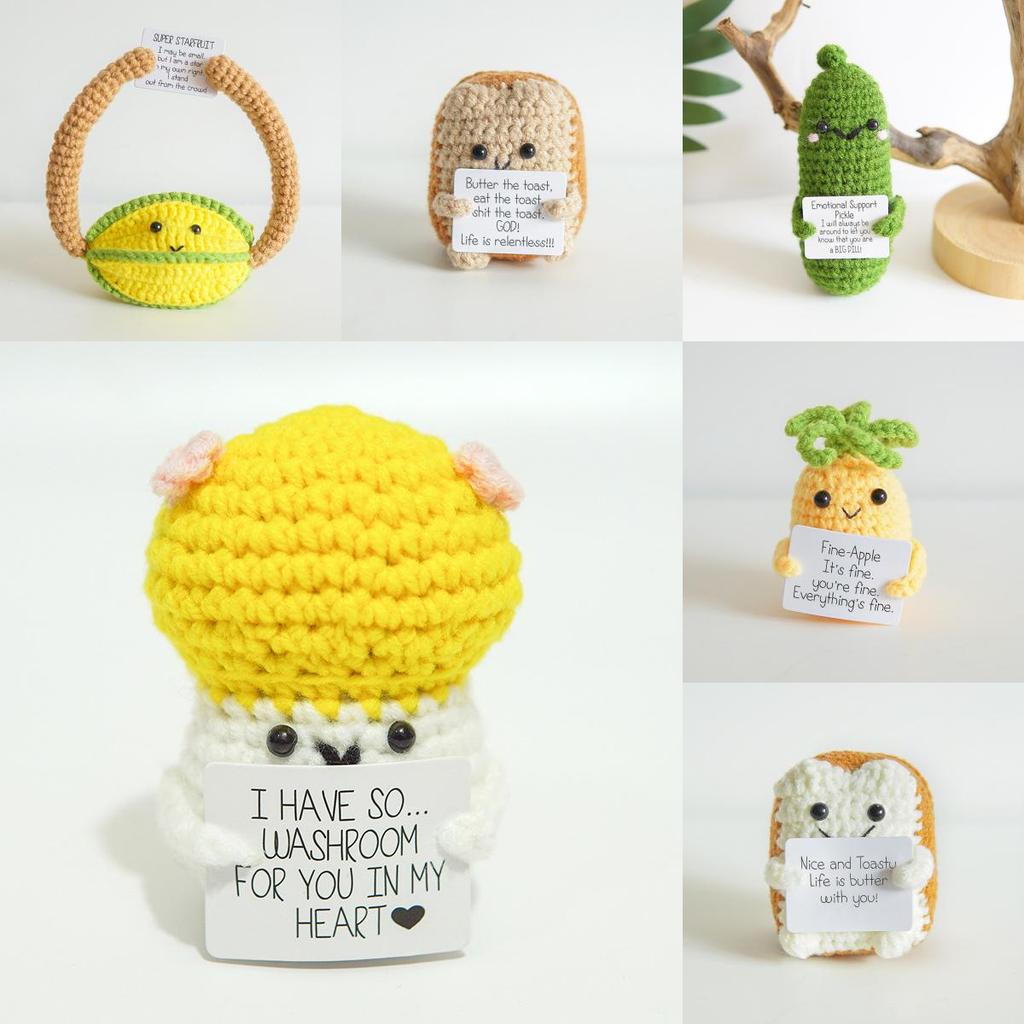 Funny Positive Card Fruit Toast Knitted Doll Home Desk Decoration Gift Christmas