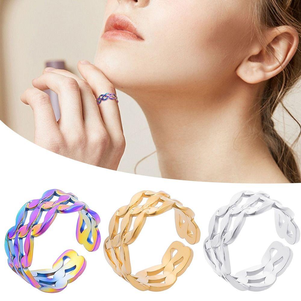 

4Pcs Daily Elegant Fashion Vintage Open Ring Jewelry Accessories Ripple Ring Adjustable Ring