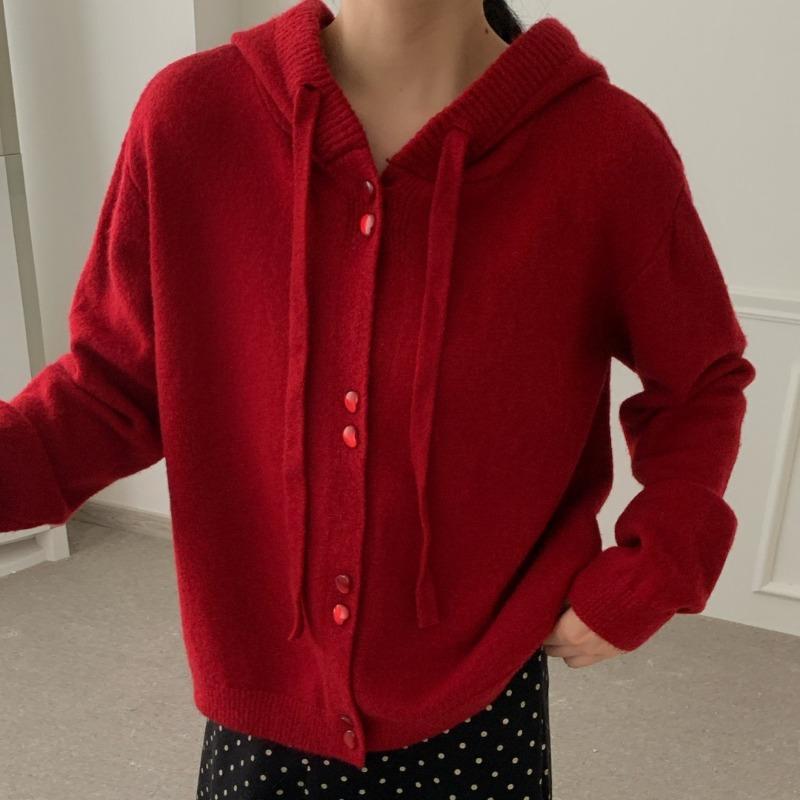 Real Shot Hooded Fashion Loose Knitted Cardigan Autumn and Winter New Lazy Style Solid Color Versatile Outer Wear Thickened Sweater Women
