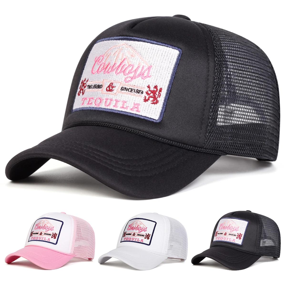 Yiran Bag Women's Unisex Tequila Letter Embroidery Baseball Net Caps Spring Summer Outdoor Sunscreen Hat Adjustable Casual Trucker Hats