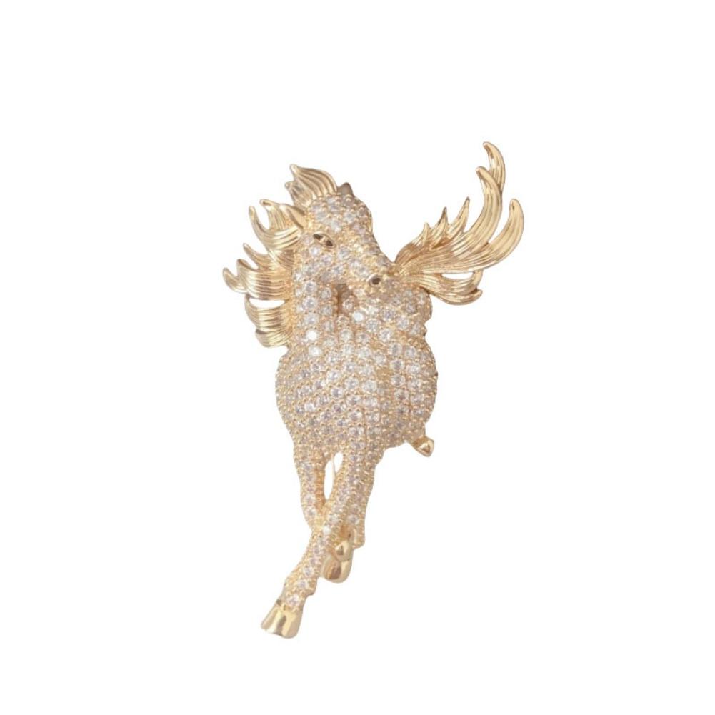 Horse Jewelry Gold Diamond Steed Brooch Full Diamond Design Horse Motif Layering Accessory For Formal Occasions
