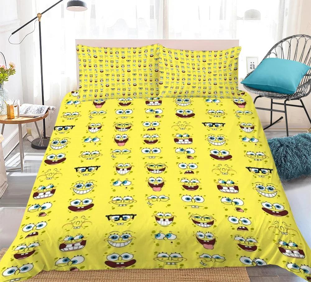 3D Hot Sale Multiple Sizes SpongeBob SquarePants Cartoon Print Bedding Set Adult and Kids Bedding Set Luxury Gifts