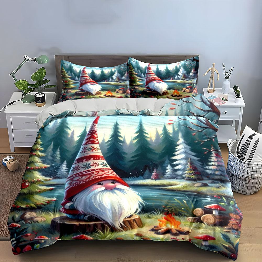 Christmas Gnome by Campfire Bedding Duvet Cover Set (1*Duvet Cover 2*Pillowcases, Without Duvet Insert)