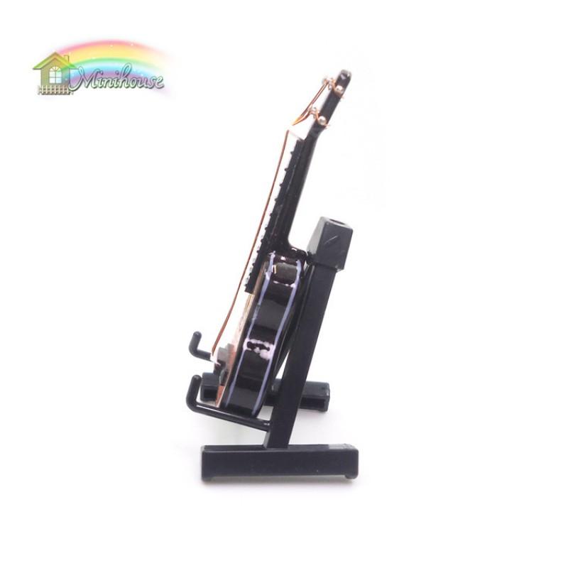 1:12 Scale Miniature Wooden Guitar With Leather Case Dollhouse Decor Realistic Musical Instrument Model Collectors