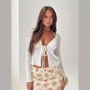 Sexy Versatile Women's Clothing Summer New Arrival Fashion Style Low Cut V-neck Sexy Lace-up Long Sleeve Solid Color Underwear Top