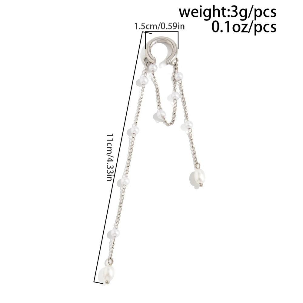 Long Tassel Chain Ear Clip Pearl Metal Chain Ear Cuff Minimalist Design Clip Earrings  For Women