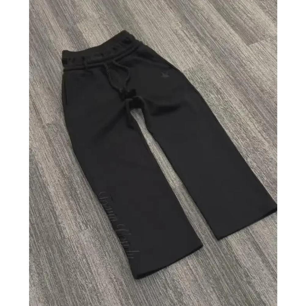 American Retro Double Layer Sweatpants Y2K Pants Mens Womens Solid Color Letter Graphic Embroidered Casual Baggy Sweatpants