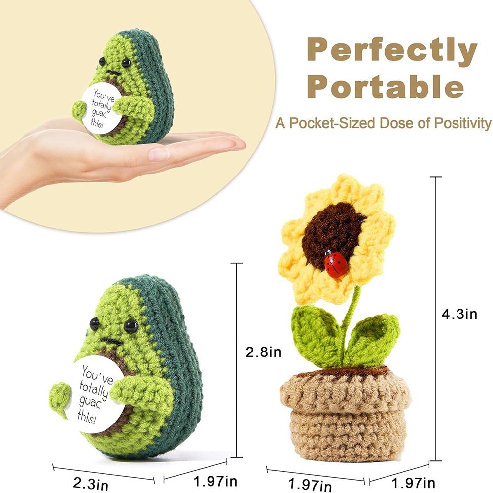 Handmade Knitted Emotional Support Avocado Doll With Card and Sunflower Pot Home Room Decoration Crochet Avocado Christmas Gifts