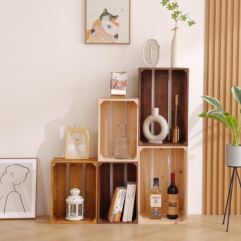 Caixa de Exibição e Armazenamento com Ripas de Madeira Maciça para Decoração e Adereços de Fotografia