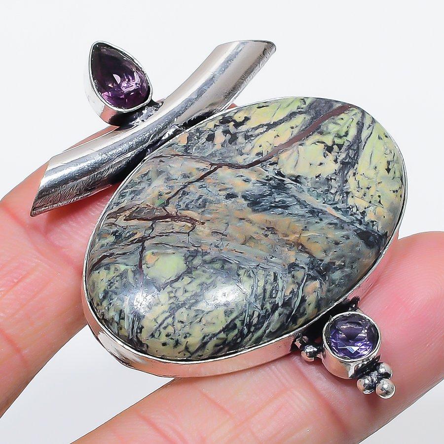 

Natural Dragon Blood, Amethyst 925 Sterling Silver Jewelry Pendant 2.17 o3o24