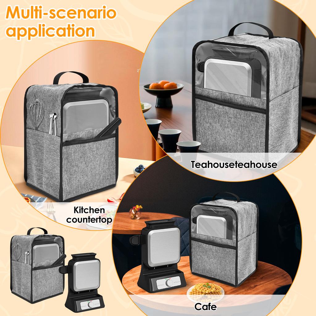 Waffle Maker Dust Cover Oxford Fabric Waterproof Waffle Machine Protector with Visual Window and Pocket Kitchen Appliance Cover