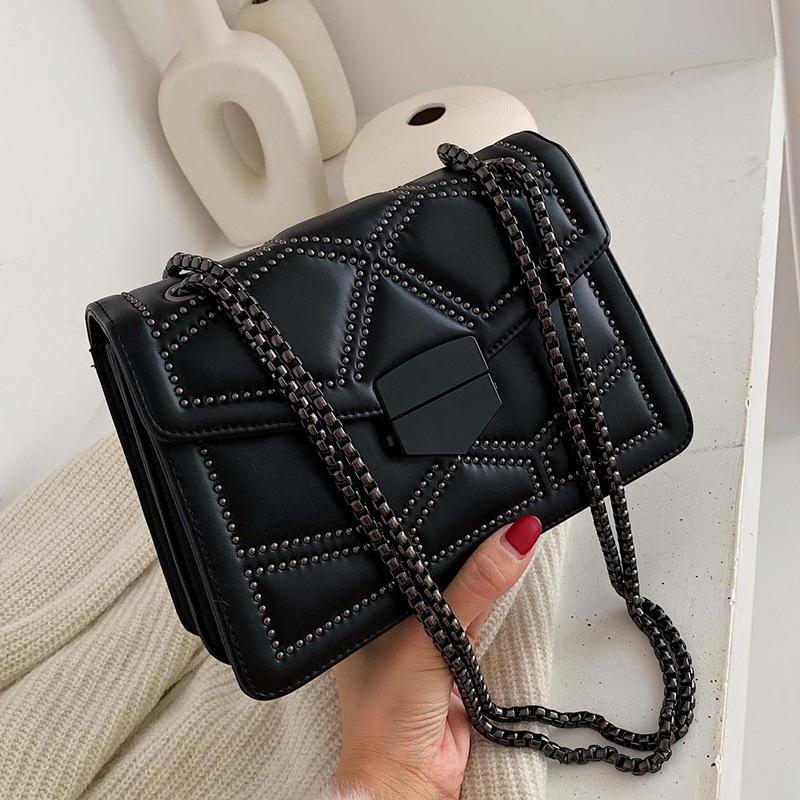 Vintage Rivet Chain Small Shoulder Bags For Women Flap PU Leather Fashion Small Square Crossbody Bag  Handbag